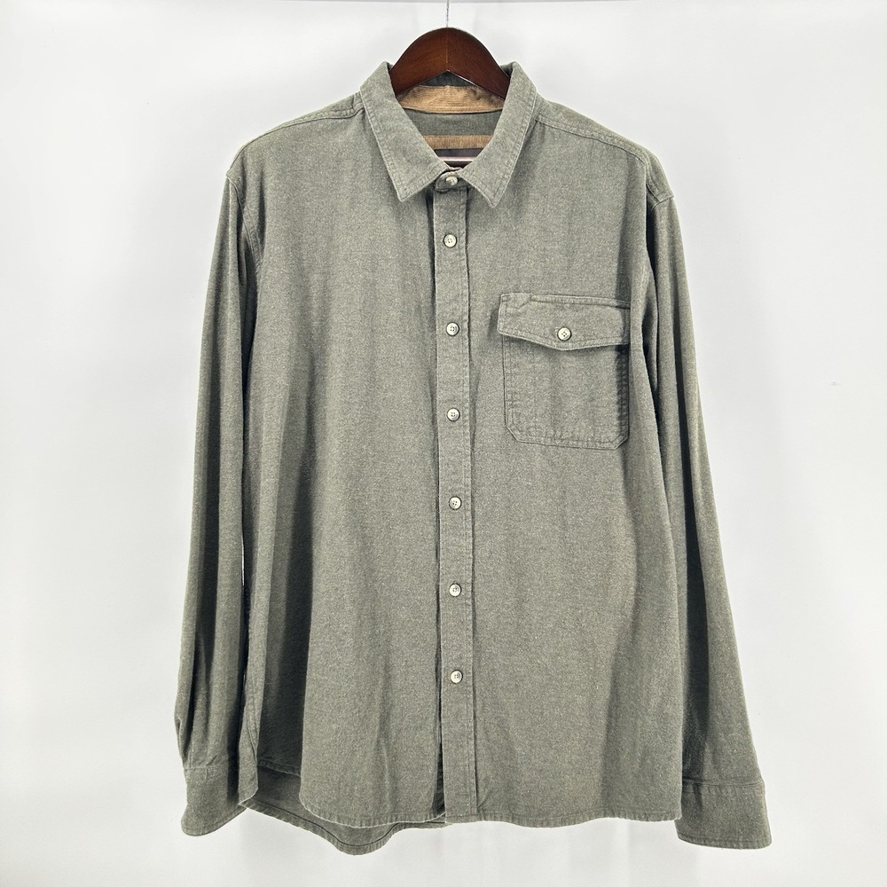 CQR Flannel Shirt Mens XL Hunter Green Cotton Corduroy Collar Flip Cuff Rugged